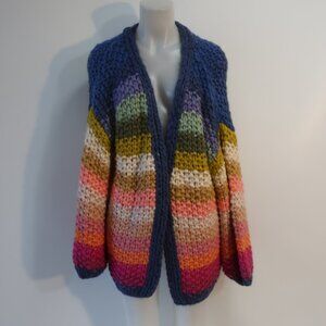 NWT Womens Tina Demel Multicolor Rainbow Open Chunky Knit Cardigan Sweater OS